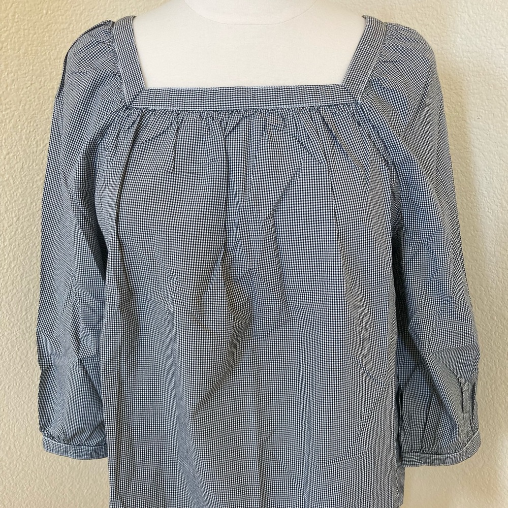 NEW J. Crew Black White small checked Gingham Cotton Blouse Size 2